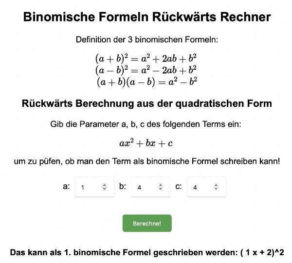 binomische formeln rückwärts berechnen