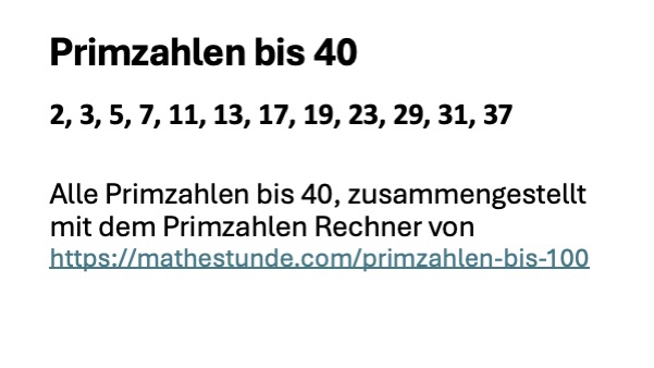 Primzahlen bis 40