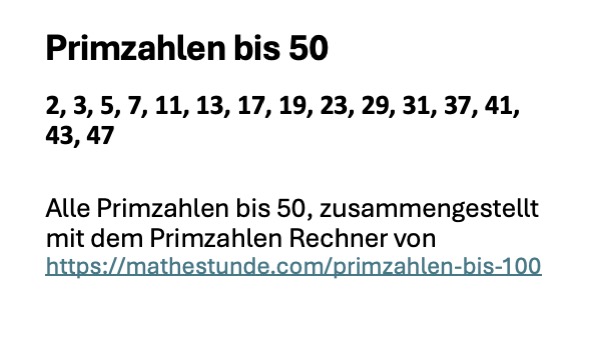 Primzahlen bis 50