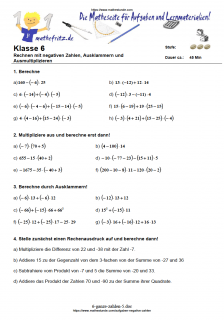 Rechnen Mit Negativen Zahlen - Übungen PDF | Kostenlose Arbeitsblätter