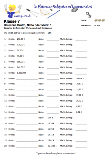 Prozentrechnung Aufgaben Brutto Netto Mehrwertsteuer