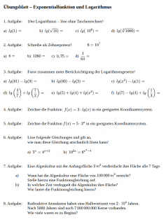 Arbeitsblatt E-Funktion und Logarithmus